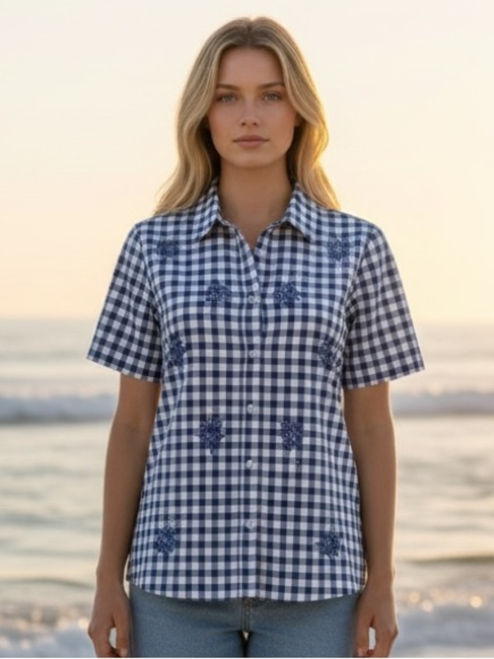 Quacker Factory nautical embellished short sleeve shirt size medium - Labor Day!